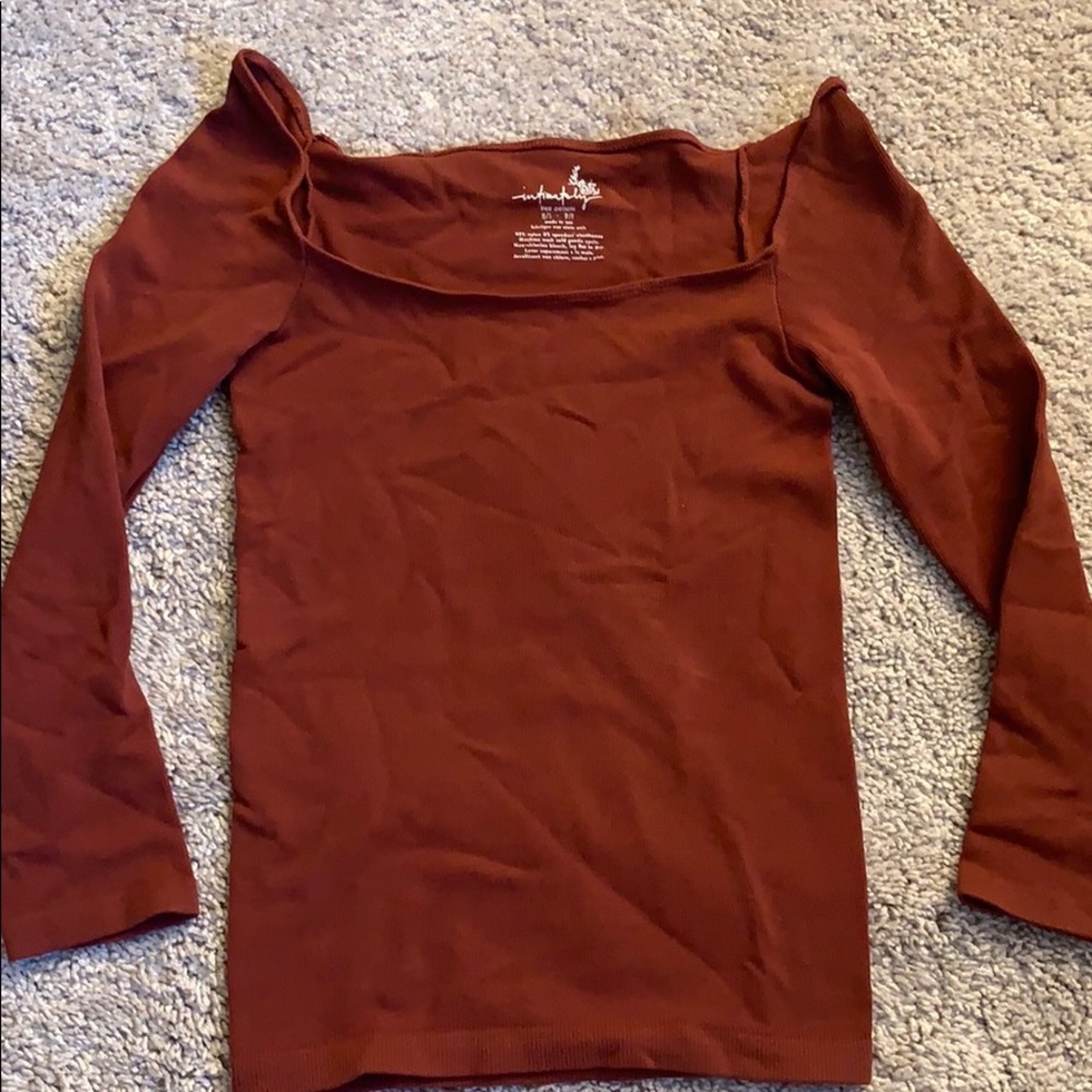 ribbed long sleeve free square neck people shirt